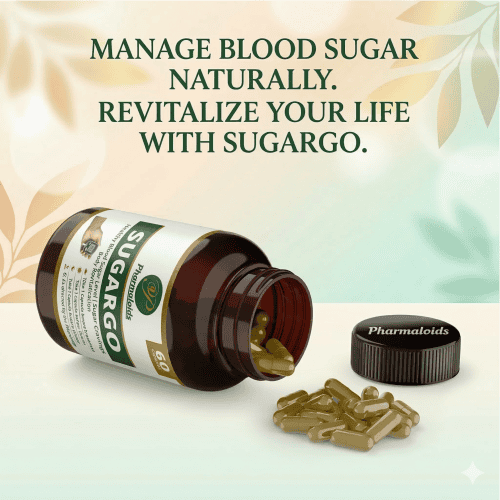 Product bottle of SugarGo Capsules laying down
