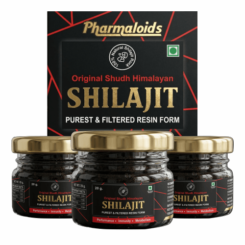 Pharmaloids Original Shudh Himalayan Shilajit Resin Pack of 3 (20 Grams Each) – Ayurvedic Supplement for Energy & Strength, Stamina & Testosterone Level Up