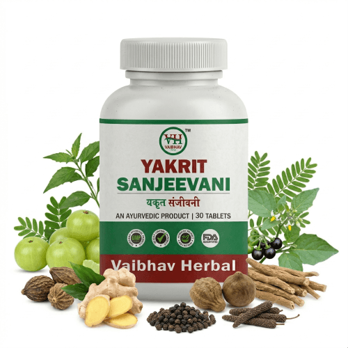 Vaibhav Herbal Yakrit Sanjeevani Tablets – Supplement for Liver Detoxification, Alcoholic & Non-Alcoholic Fatty Liver Treatment, Digestion, Body Cleansing | 30 Tablets Pack of 885mg each