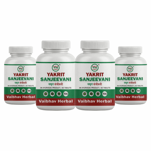 Vaibhav Herbal Yakrit Sanjeevani Tablets Pack of 4 (60 Tablets Each) – Supplement for Liver Detoxification, Alcoholic & Non-Alcoholic Fatty Liver Treatment, Digestion, Body Cleansing